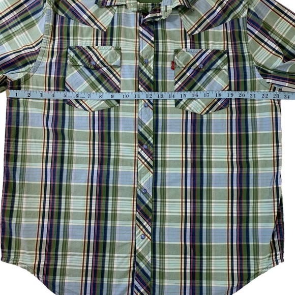 Levi’s Pearl Snap Shirt Mens Size L Long Sleeve Pockets Green Plaid - Picture 8 of 10